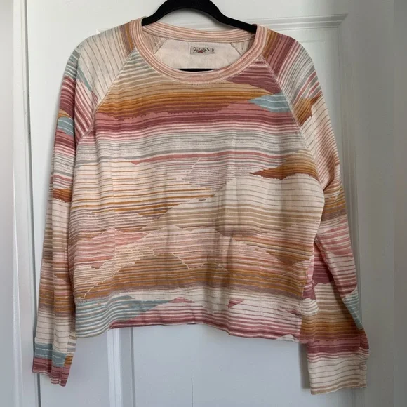 Faherty Sunwashed Slub Crewneck Sweater L Multi Stripe Landscape Raglan Sleeve - Picture 2 of 7